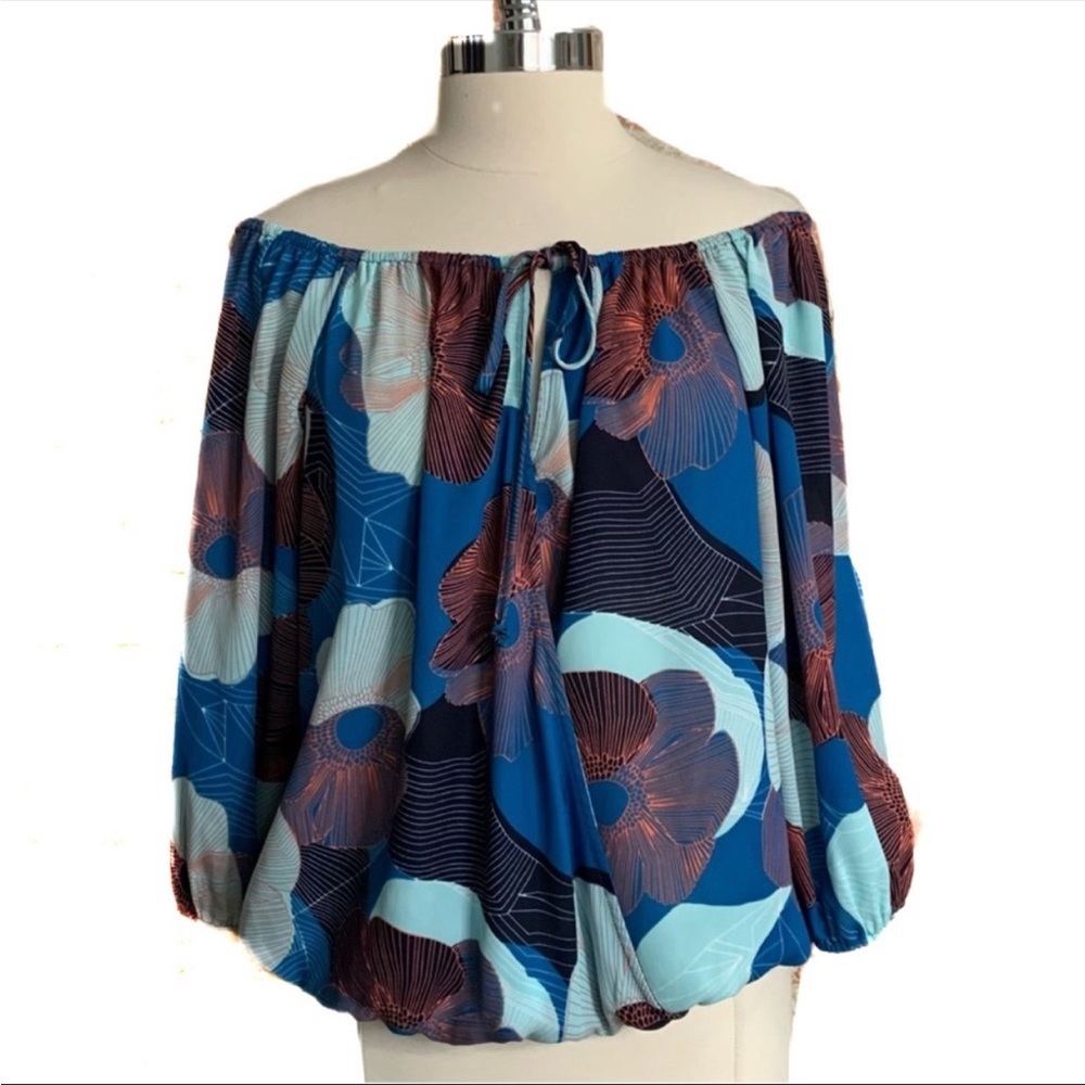 Allison Joy Blue Floral Off-Shoulder Blouse
